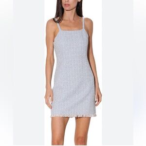 Walter Baker Barbara Tweed Boucle Mini Dress With Fringe Size 4 Women's Blue